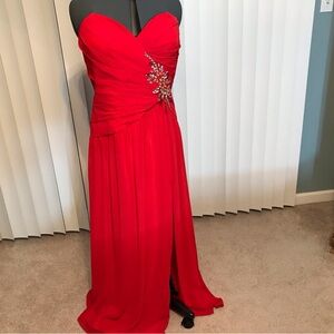 Faviana Strapless Red Gown with Embellishments